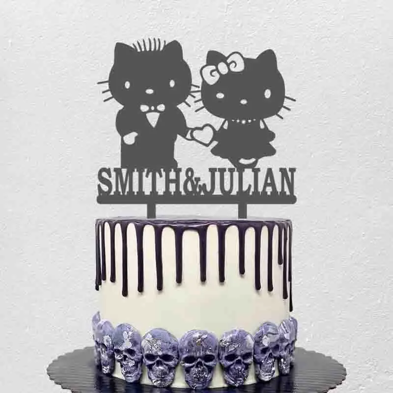 

Personalized Cartoon Wedding Cake Topper Custom Bride and Groom's Name Carton Kitty Cat Topper For Wedding Party Cake Decoration