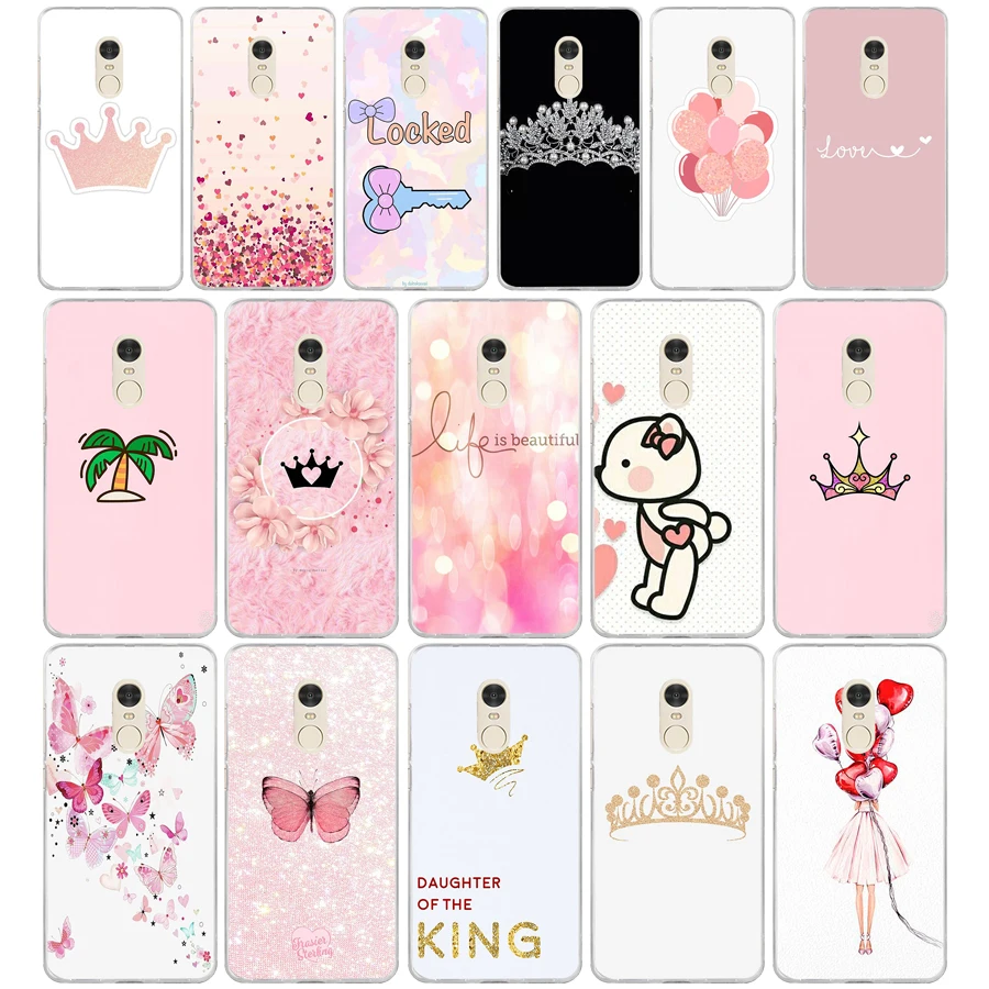 346FG pink Crown Princess Luxury design Soft Silicone Tpu Cover phone Case for xiaomi redmi 7 7a note 4A 4X 6 Pro 6A 7