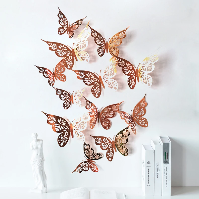 12Pcs/Set 3D Hollow Butterflies Wall Sticker For Home Decoration Living Room Bedroom For Party Wedding Decor Butterfly Stickers