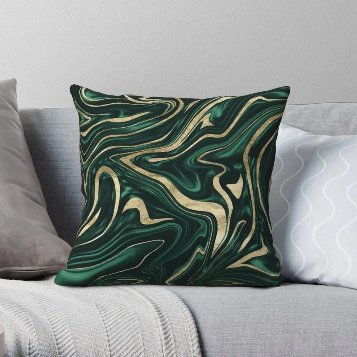 

Emerald Green Black Gold Marble Square Pillowcase Polyester Linen Velvet Zip Decor Throw Pillow Case Sofa Seater Cushion 45x45