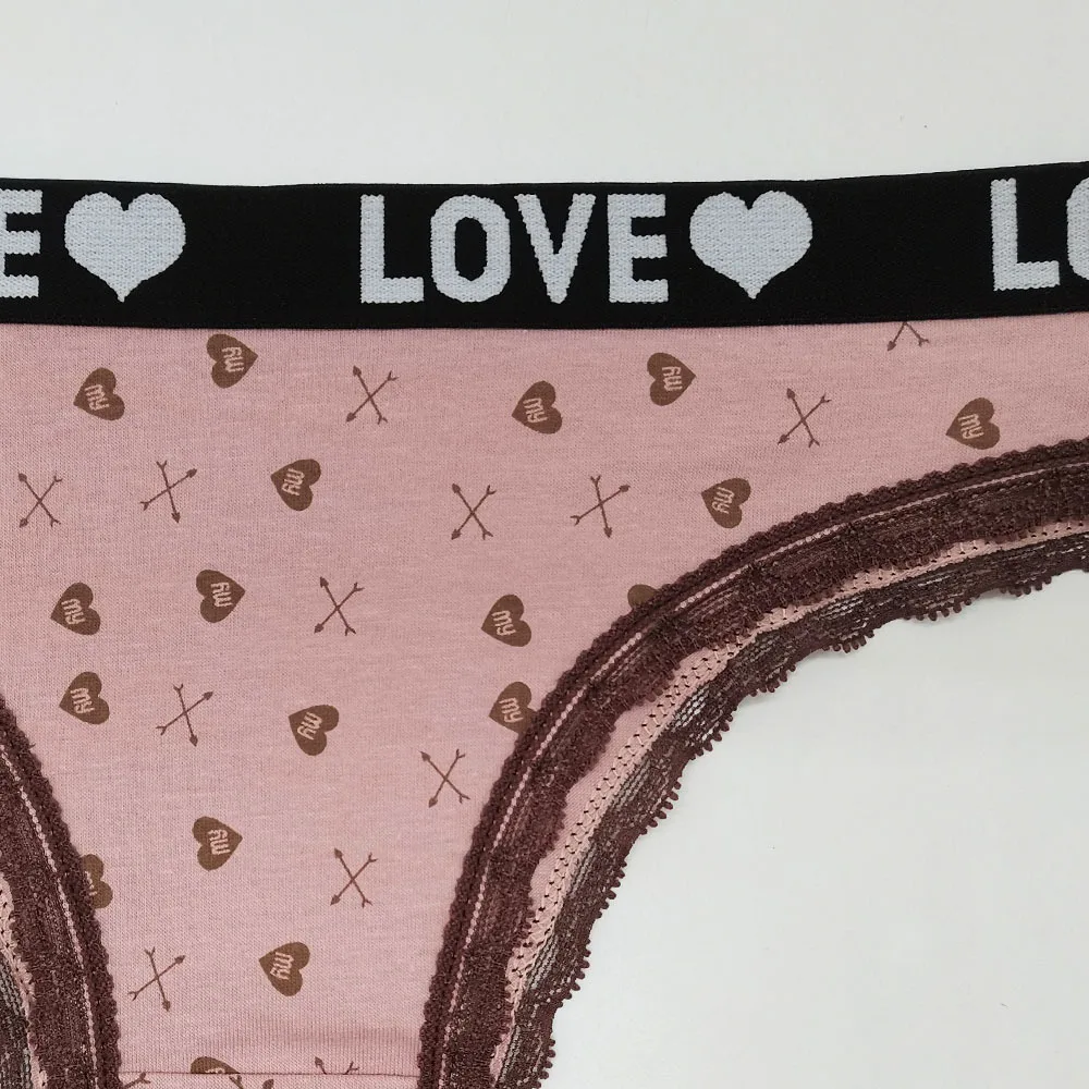 1/2/3/4/5/6PCS Cute Heart Print Thongs Young Girl Lace G-String Cotton Bikini Panties Underpants Briefs Set Underwear Linger