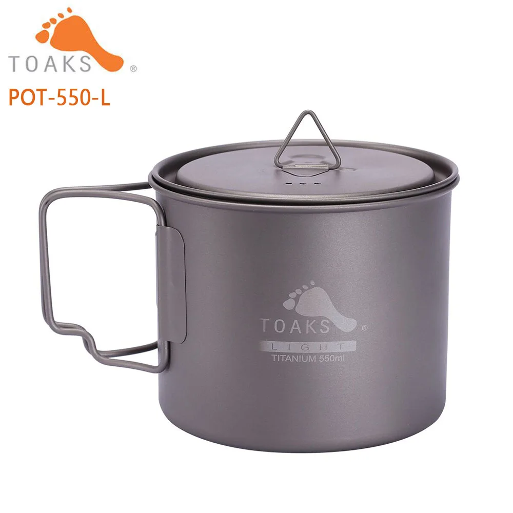 

TOAKS Titanium Cup Ultralight Version 0.3mm Outdoor Mug With Lid Foldable Handle Camping Cookware 550ml 72g POT-550-L