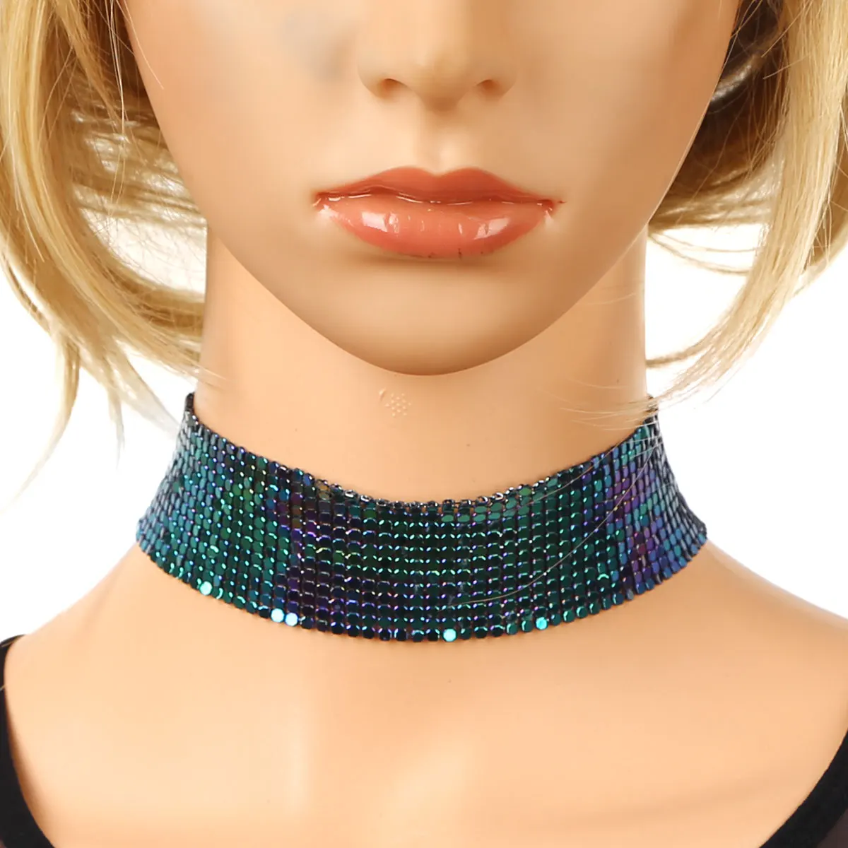 Party DIY Decorations Choker Necklace Women Girls Shiny Smooth Wide Mesh Flat Chain Metal Chocker Collar Alloy Jewelry Necklace