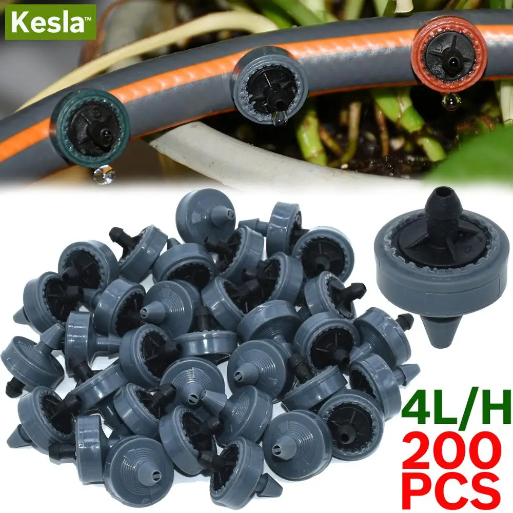 

200PCS 2L 4L 8L/H Pressure Compensating Drip Irrigation Emitter Turbo Style Dripper Garden Watering 4/7MM PE Hose Greenhouse