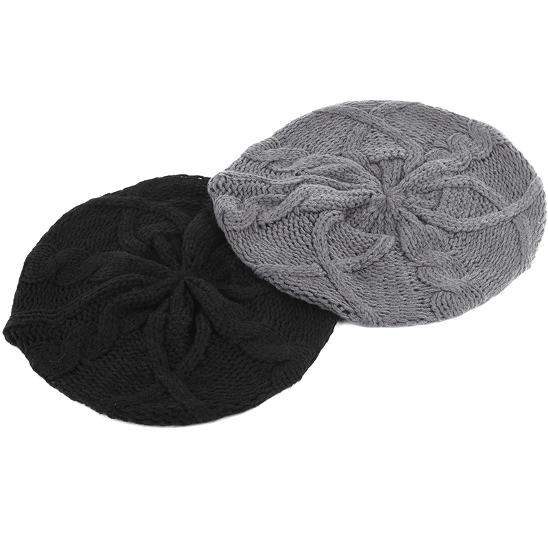 Women\'s Fashion Knit Baggy Beret Hat Ladies French Artist Beret Hats Spring Casual Thin Multicolor Warm Soft Berets