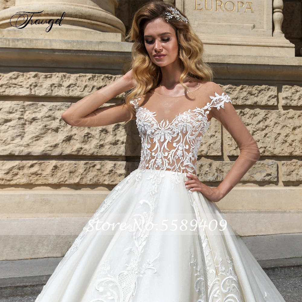 Traugel Vestidos De Novia Sexy Backless Lace Wedding Dresses Elegant Applique Beaded Short Sleeve Chapel Train Bridal Gown