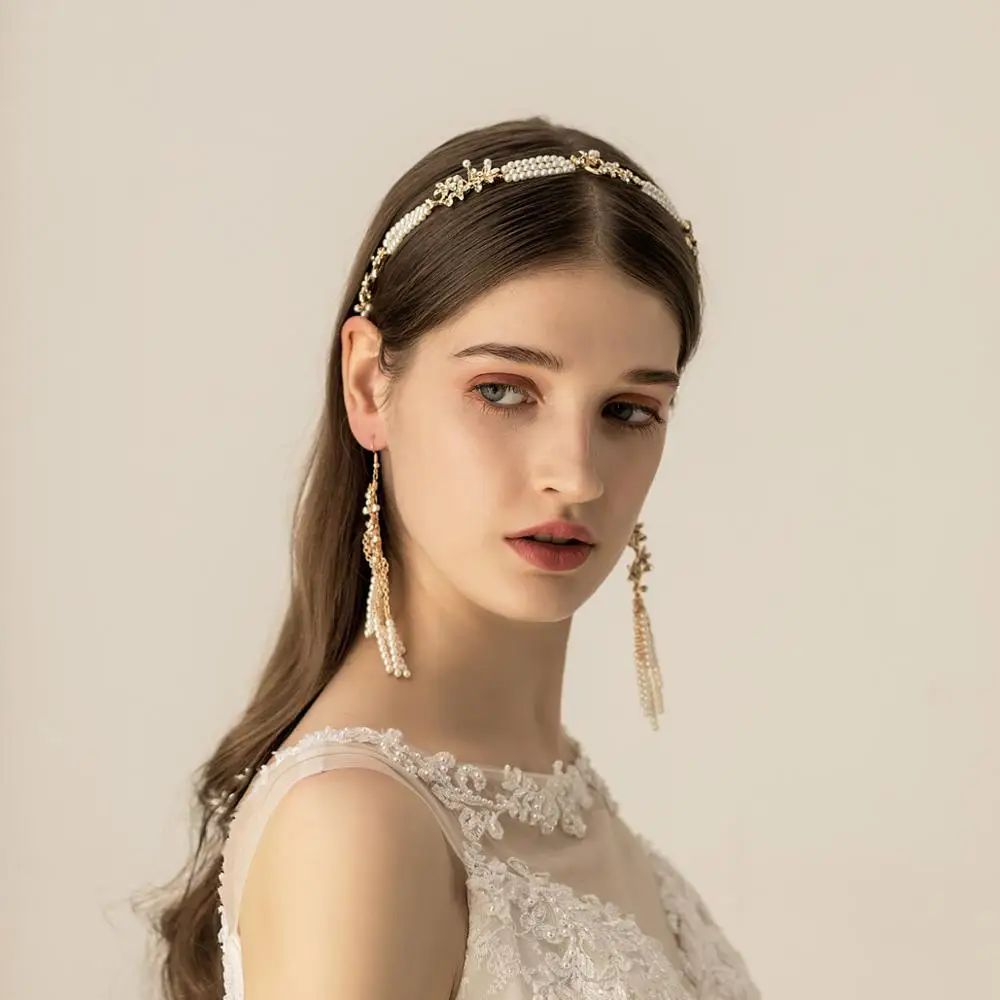 Bandeau de mariée en alliage de perles, fait à la main, accessoires de cheveux fantaisie pour filles, nouveau Design O531-1