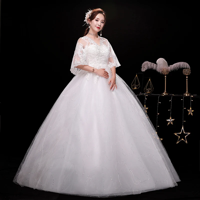 AnXin SH-Robe de Rhen dentelle blanche à fleurs de princesse, robe de soirée vintage, col en V, demi-manche, dentelle blanche, robe de mariée personnalisée