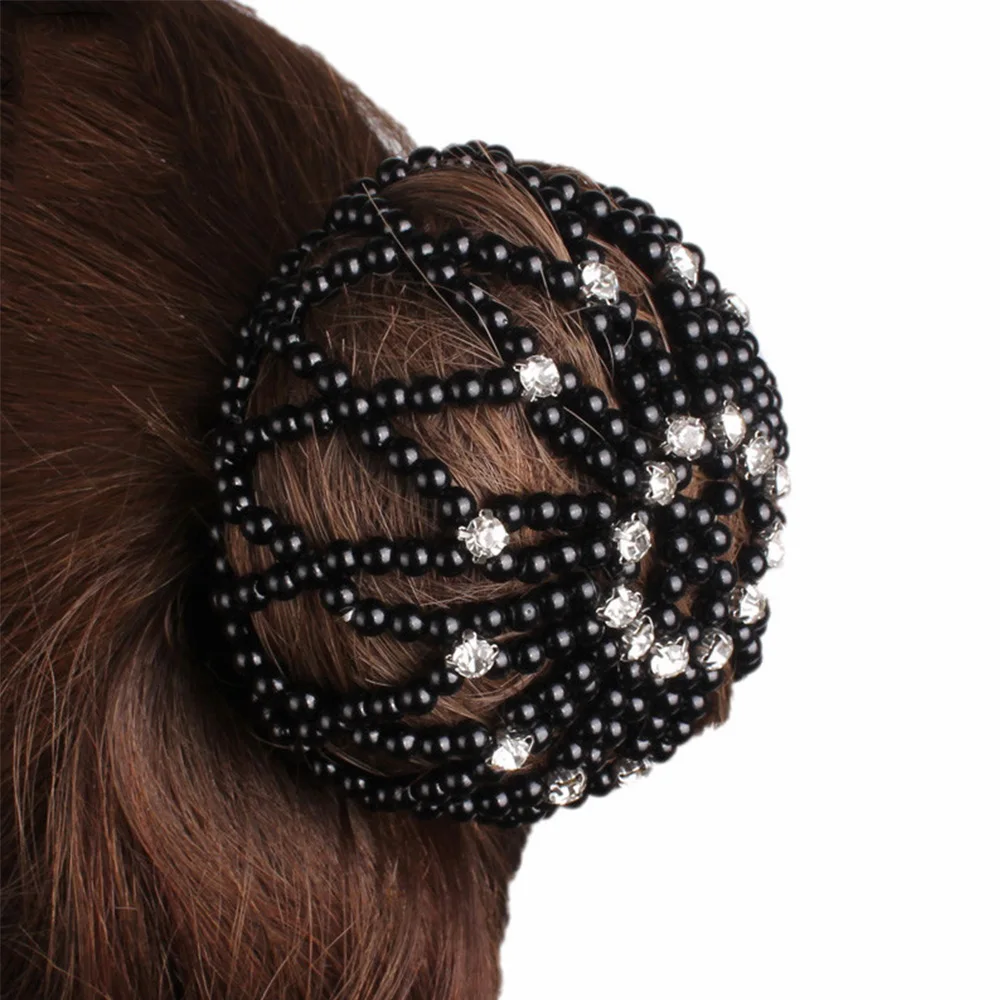 New Arrival Hand Made Crochet Pearl Elastic Hair Nets Ballet Dancing Snood Net Hair Bun Covers Ornament for Ladies