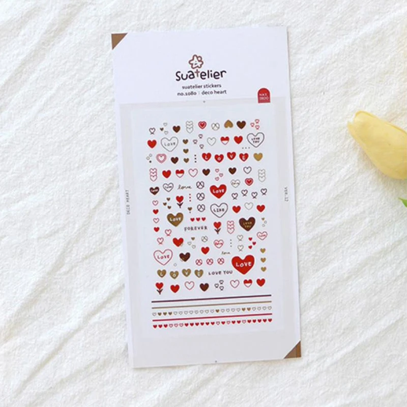 Suatelier Mini Shining Heart Nail Sticker Cute Love Letter Die Cutting PVC Material DIY Hobby Deco Craft Korea Origin Product