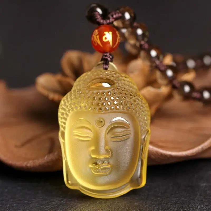 

Chinese Buddha Delicate Yellow Crystal Necklace Pendant Lucky Citrine Amulet