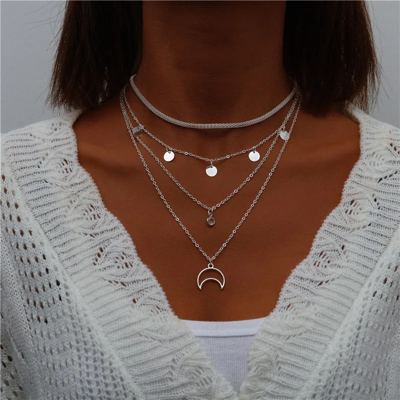 Tenande Bohemian Mehrschichtige Halskette für Frauen Vintage Wassertropfen Münze Stern Mond Anhänger Halskette Geometrisches Collier Collares – Detail 10