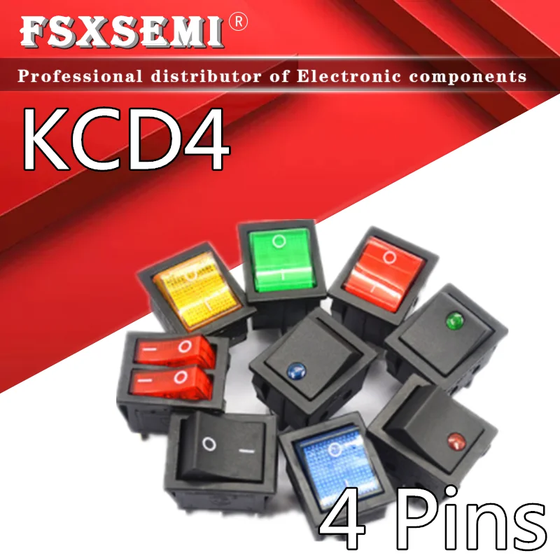 KCD4 Rocker Switch 4 Pins ON-OFF Electrical equipment With Light Power Switch 16A 250VAC Latching Rocker Switch