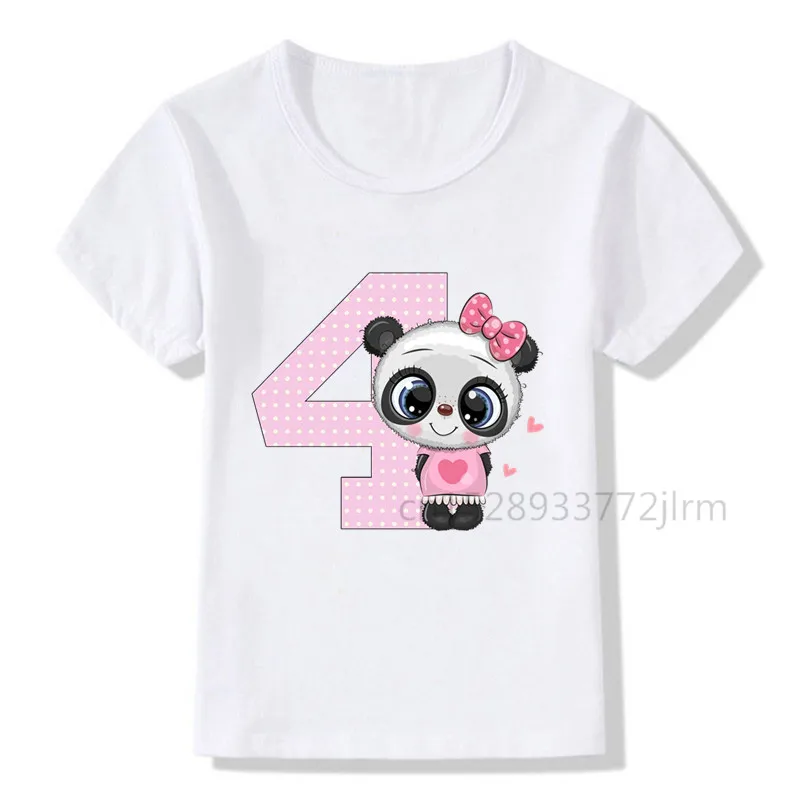 Boys Girls Cartoon Panda Birthday Number Print T Shirt Children Birthday T-shirts Baby Kids Funny Animal Gift Tshirt Present