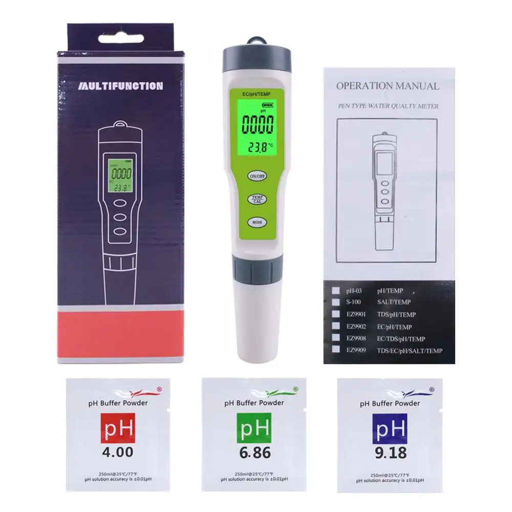 Stylo de Test Portable 3 en 1 Ph/ec/temp, testeur de qualité de l'eau, pour piscine, maison