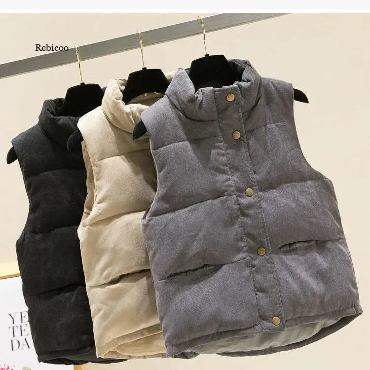 

Woman Jacket Vest down Cotton Vest Women's Autumn Winter Most Loose Short Corduroy Wide Shoulder Jacket Chaleco Mujer