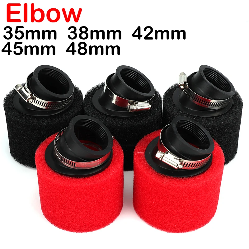 Motorcycle Air Filter Sponge 35mm 38mm 42mm 45mm 48mm Bend Elbow Neck Foam For Moped Scooter Dirt Pit Bike RED Kayo BSE