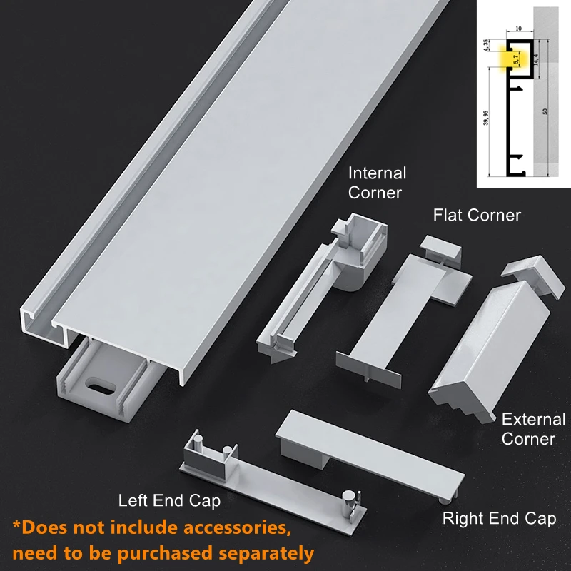 1m Per Piece 50mm 78mm LED Aluminium Profile Baseboard Hard Bar Light Suface Mounted Metal Wall Skirting Channel Linear Lamp