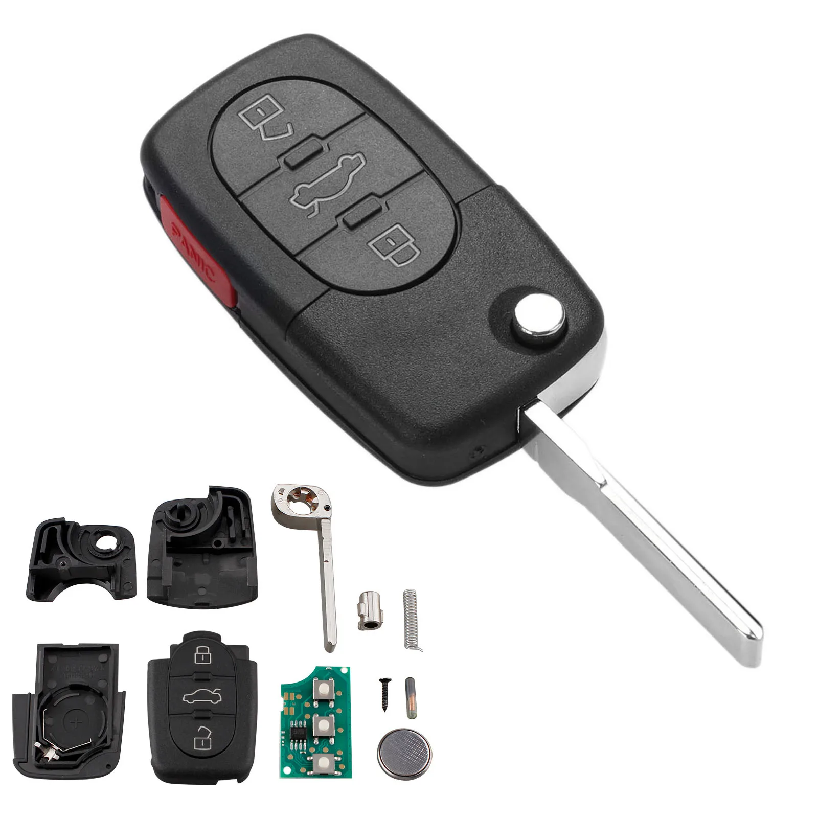 Yetaha 3+1Button 315MHz Car Remote Key For AUDI A4 S4 A6 A8 TT 1997 1998 1999 2000 2001 2002 2003 2004 2005 4D0837231E ID48 Chip