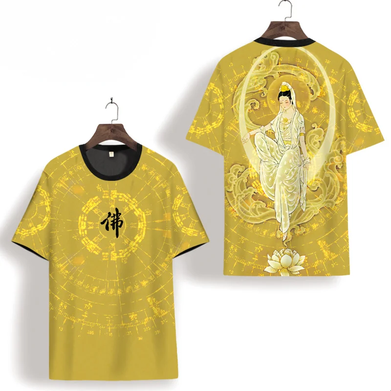 

New Men's Casual Large Size Short-Sleeved Summer Thin Quick-Drying Chinese Style Buddha Master Coat Comfortable And Soft T-Shirt