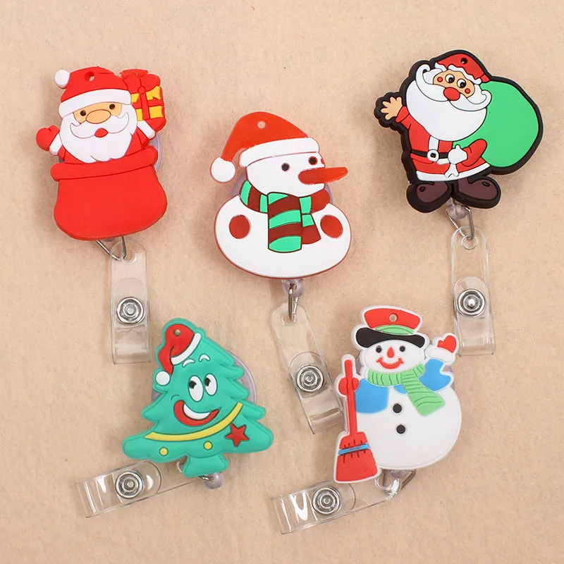 

New Cute Christmas tree & Santa Claus Retractable Pull Badge Reel ID Lanyard Name Tag Card Badge Holder Reels For KIDS