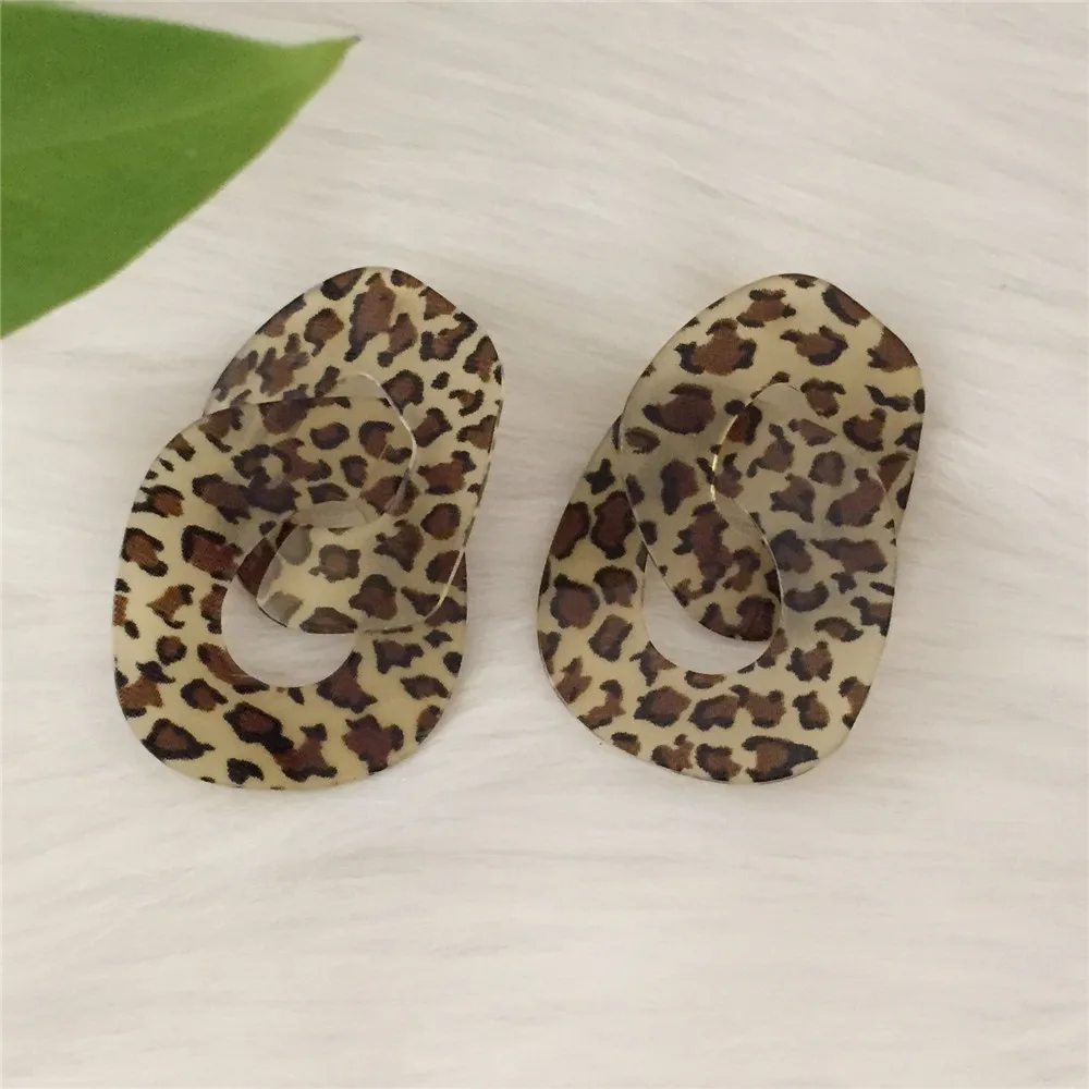 New Arrivals Feminist Leopard Printed Acrylic Circle Linked Earrings For Women Girl Sexy Bohemia Fashion Jewelry