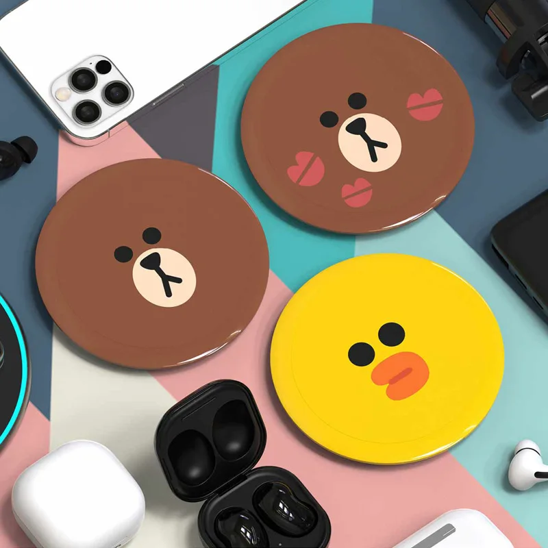 Line Friends Brown Bear PC Cartoon Wireless Charger Fast Charging Base Portable Wireless Seat Charger