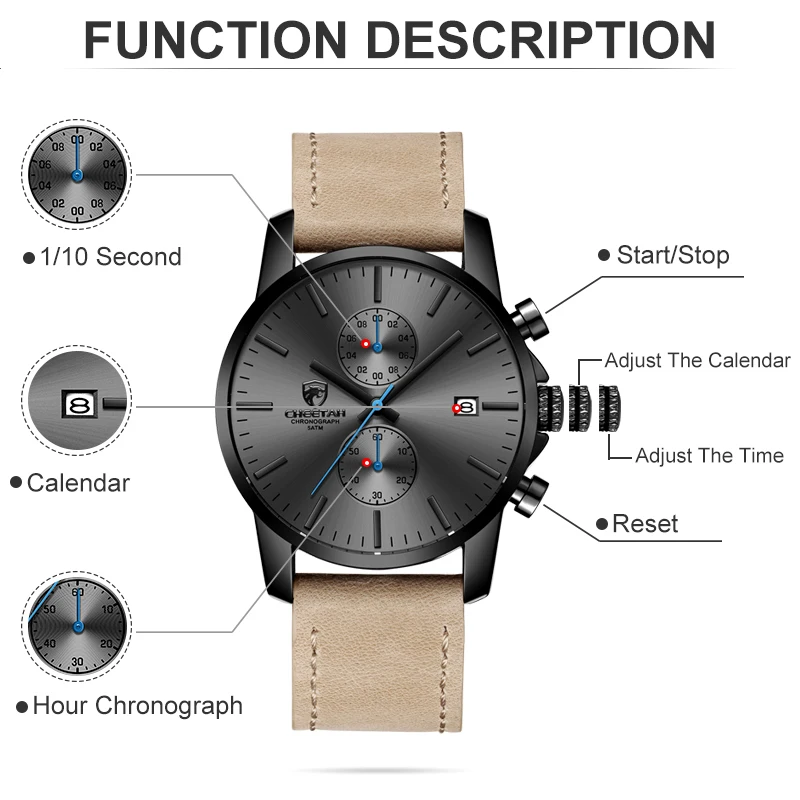 2021 Men Watch CHEETAH Brand Fashion Sports Quartz Watches Mens Leather Waterproof Chronograph Clock Business Relogio Masculino