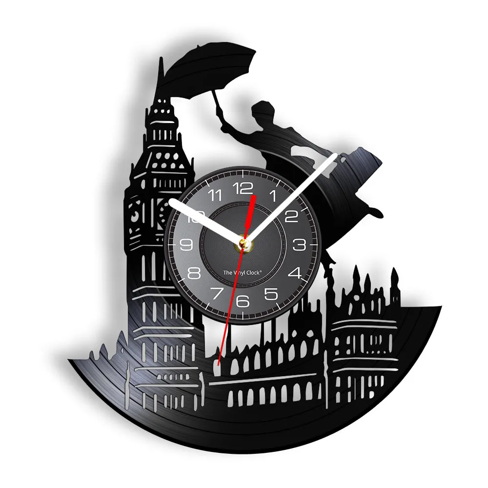 London Eye England Skyline Landscape Big Ben Tower Vintage Vinyl Record Wall Clock Britain Home Decor Silent Retro Clock Watch