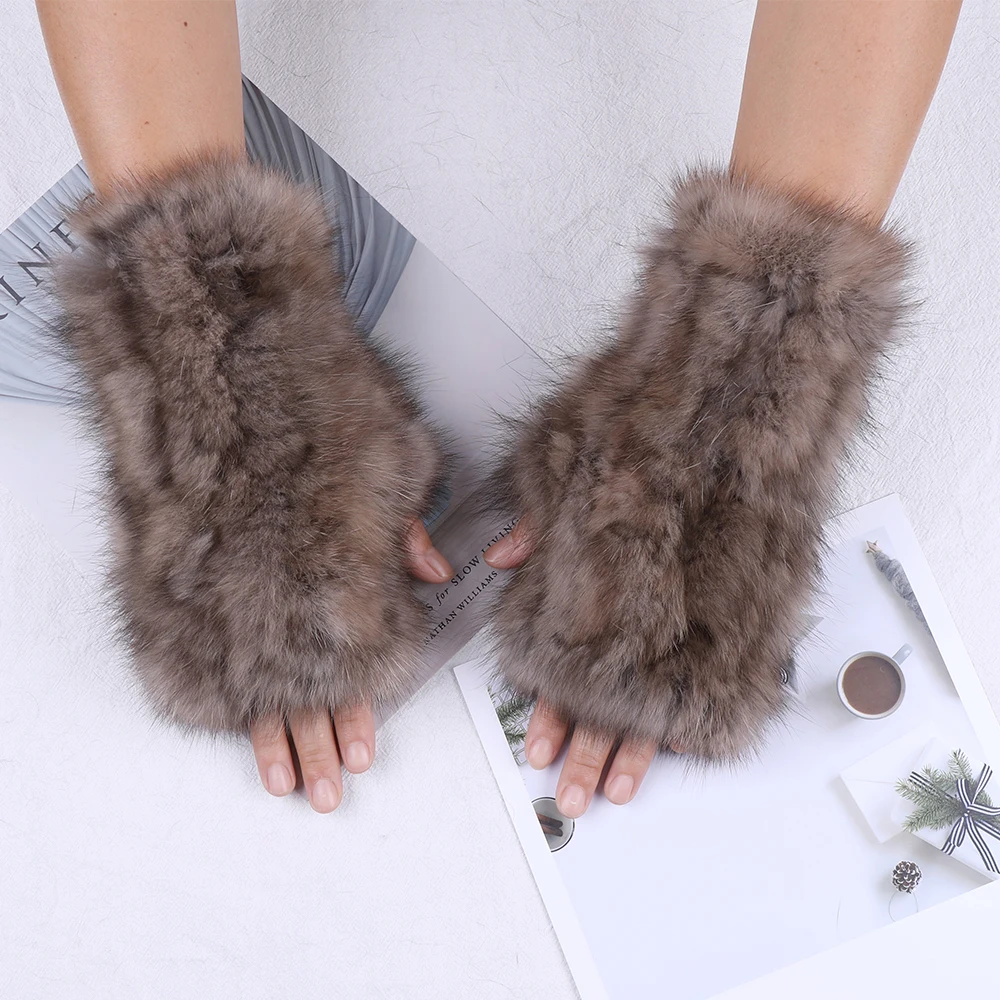 Highend Quality Women\'s 100% Real Sable Fur Knitted Fingerless Gloves Mittens Mitts Mit Winter Girls Mink Fur Typing Glove