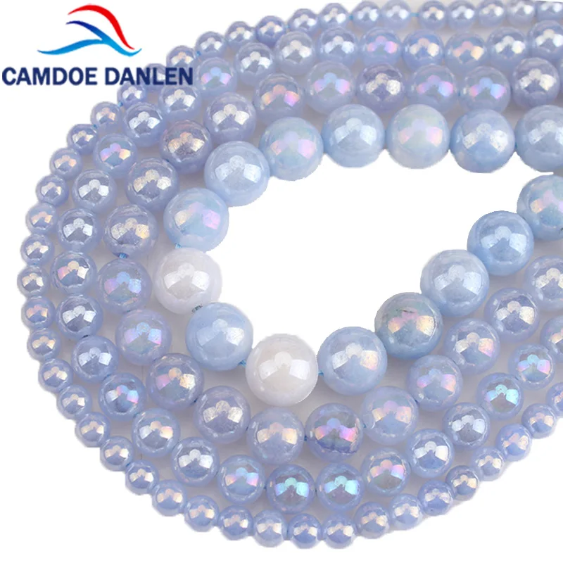 

Natural Stone Blue Electroplated Angelite Round Beads For DIY Bracelet Necklace Jewelry Making 15" Strand 6/8/10/12mm