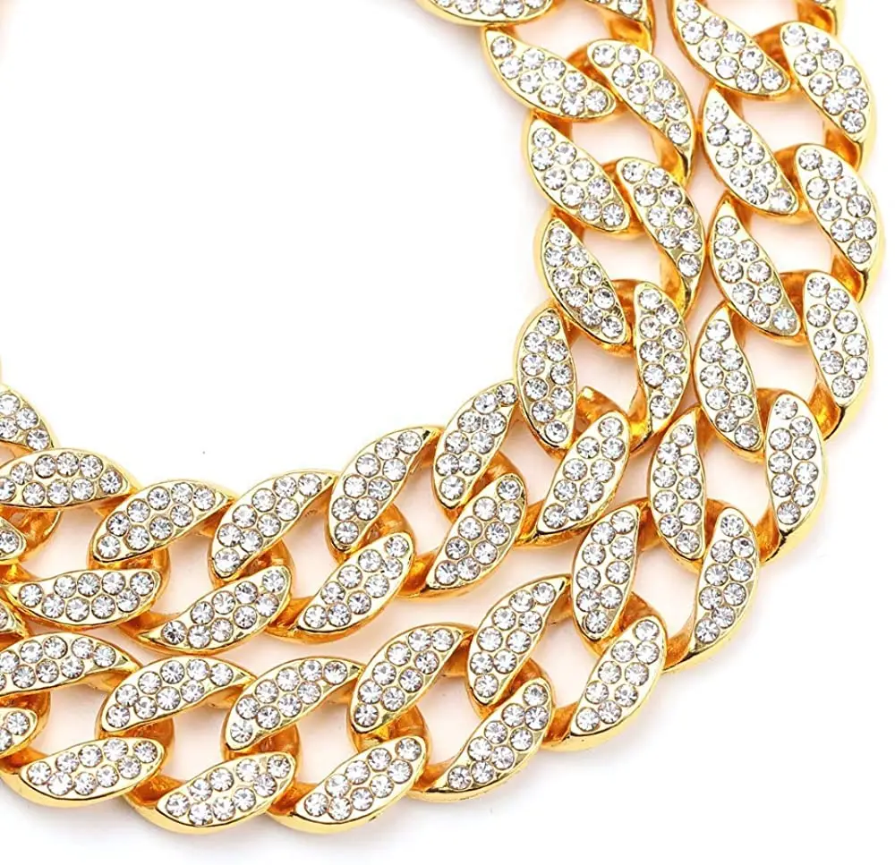 Fashion Cuban Link Chain Hip Hop Necklace Charms Jewelry Rhinestone Decoration For Rapper Long Necklace Accessories Gift