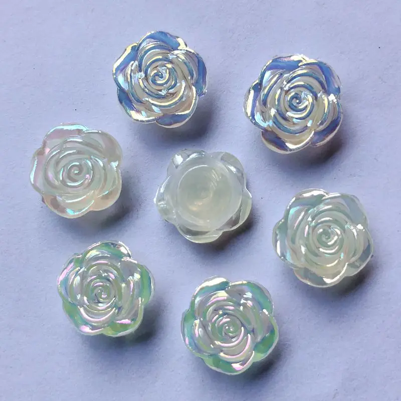 60pcs 12mm AB Resin Cute Rose Flower Flatback cabochons Stone Wedding Buttons Craft Scrapbook -B56