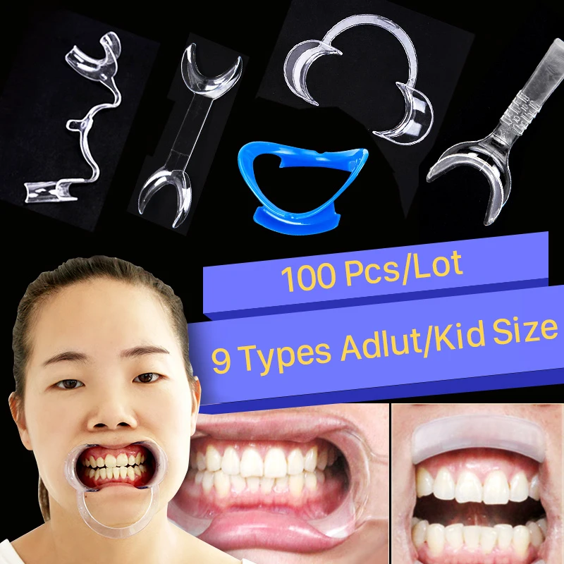 50Pcs Transparent Dental Cheek Retractor C-shape Clear Plastic Mouth Opener L M S Size for Dental Surgery Teeth Whitening