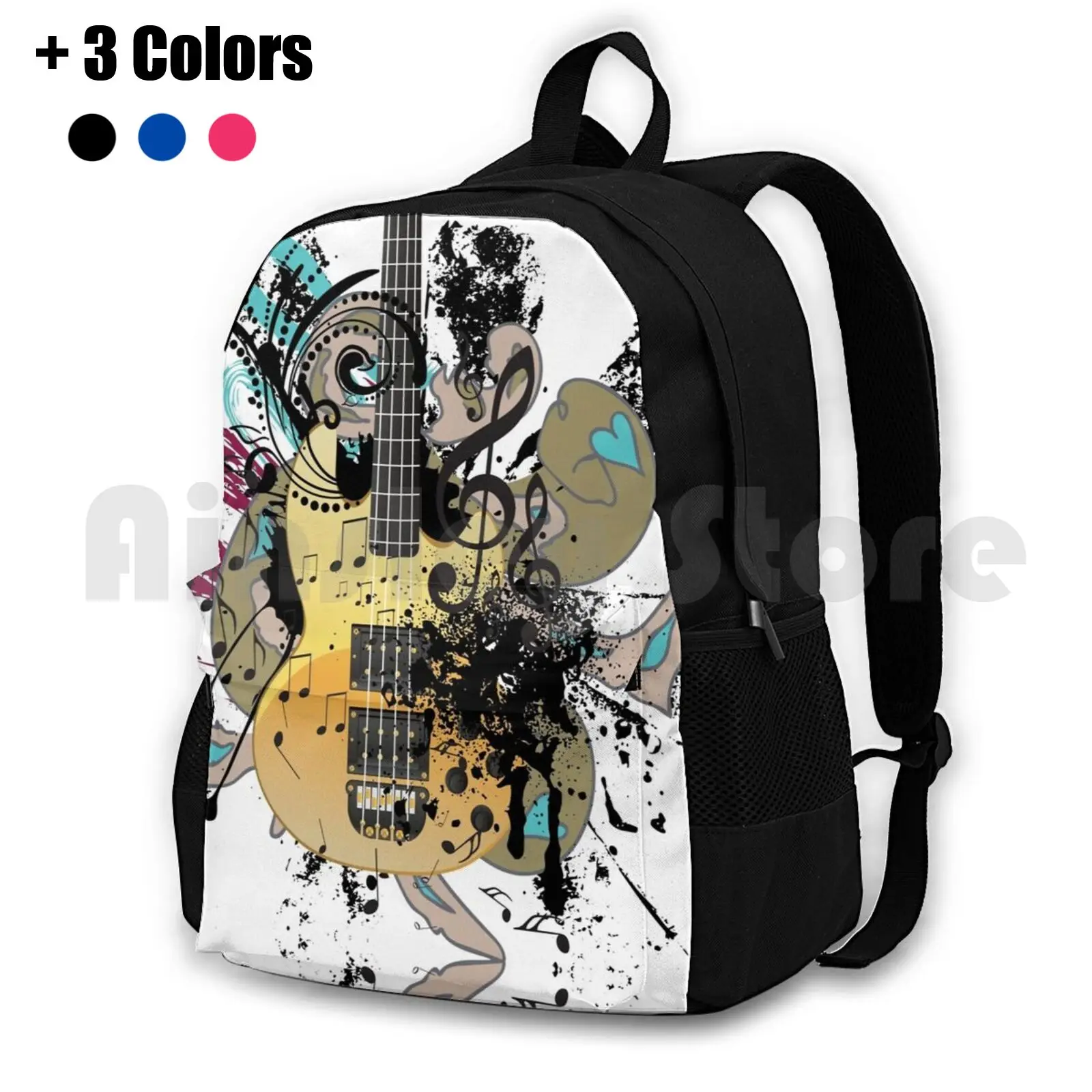 Guitar With Floral Outdoor Hiking Backpack Waterproof Camping Travel Floral Music Grunge Guitar Swirl Vector Object Abstract