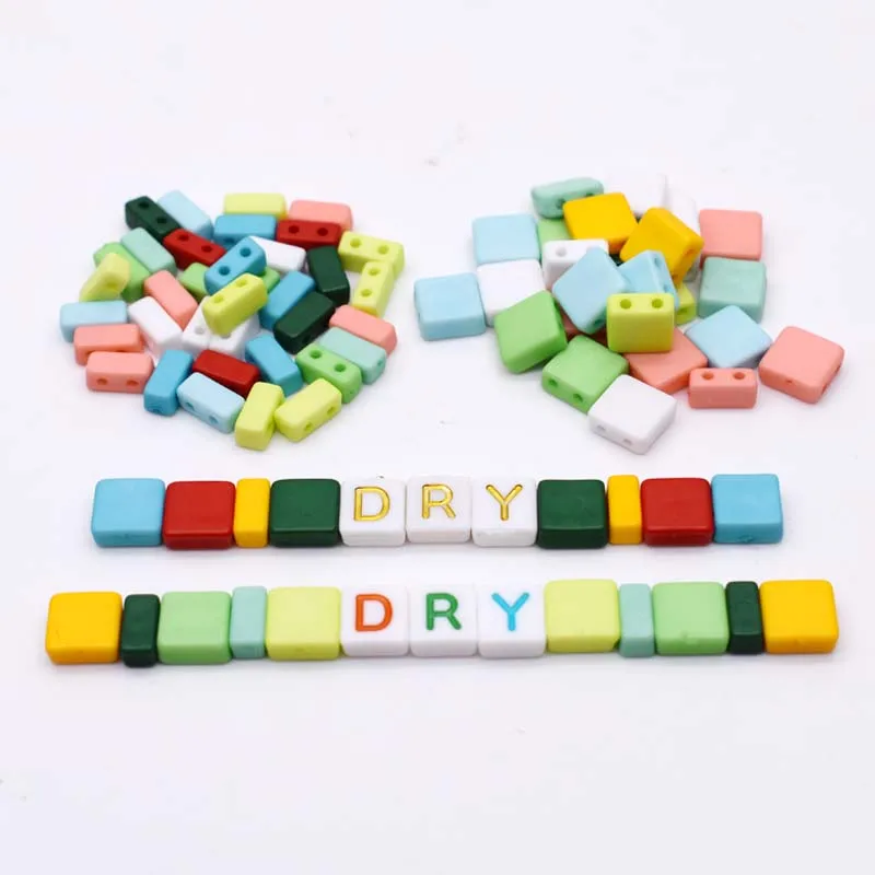 

100PCS 9x8mm Double Hole Acrylic Letter Beads Square Loose Beads For Jewelry Making DIY Handmade Children's Name Bracelet