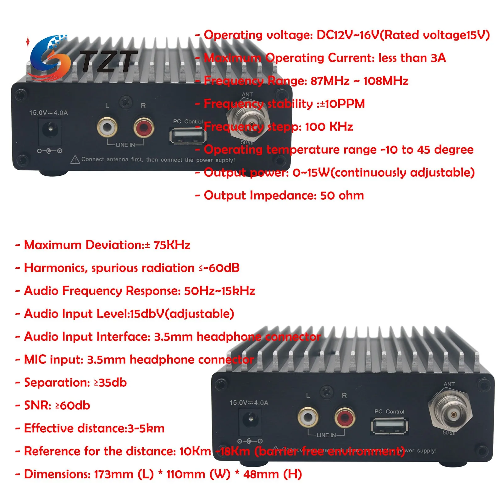 Tzt CZE-15B fm sender pc control broadcast radiosender mit netzteil antenne