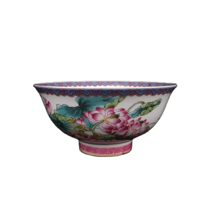 Chinese Old Porcelain Qing Qianlong Pink Lotus Pattern Reverse Mouth Bowl