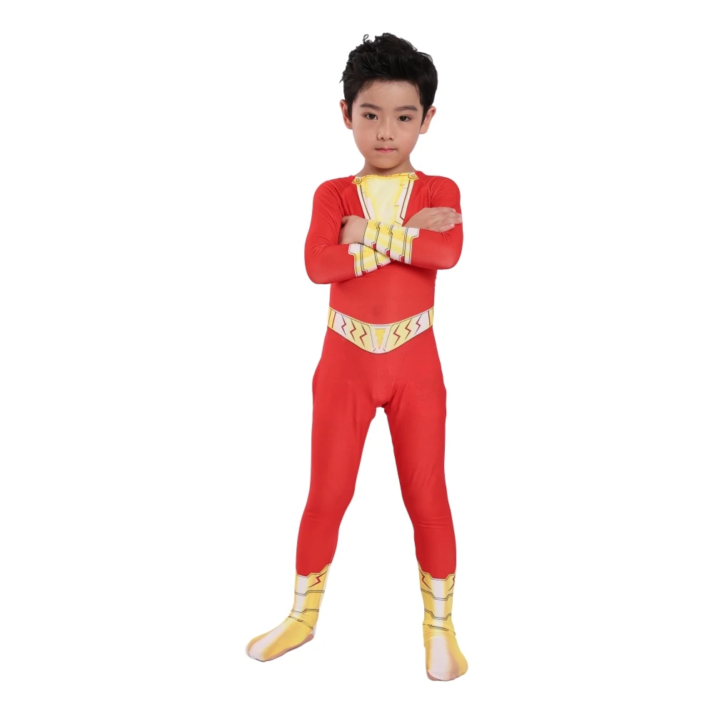 Thuyền Trưởng Trang Phục Billy Batson Shazam Cosplay Trang Phục Halloween Cho Trẻ Em 3D In Hình Anime Cosplay Bộ Đồ Bay Jumpsuits & Rompers