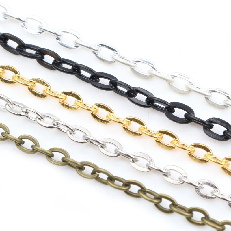 

5 Meters/lot 3x2mm 4x3mm 5 Colors Plated Handmade Unwelded Iron Cable Chains Necklace DIY Jewelry Making Findings Accessories