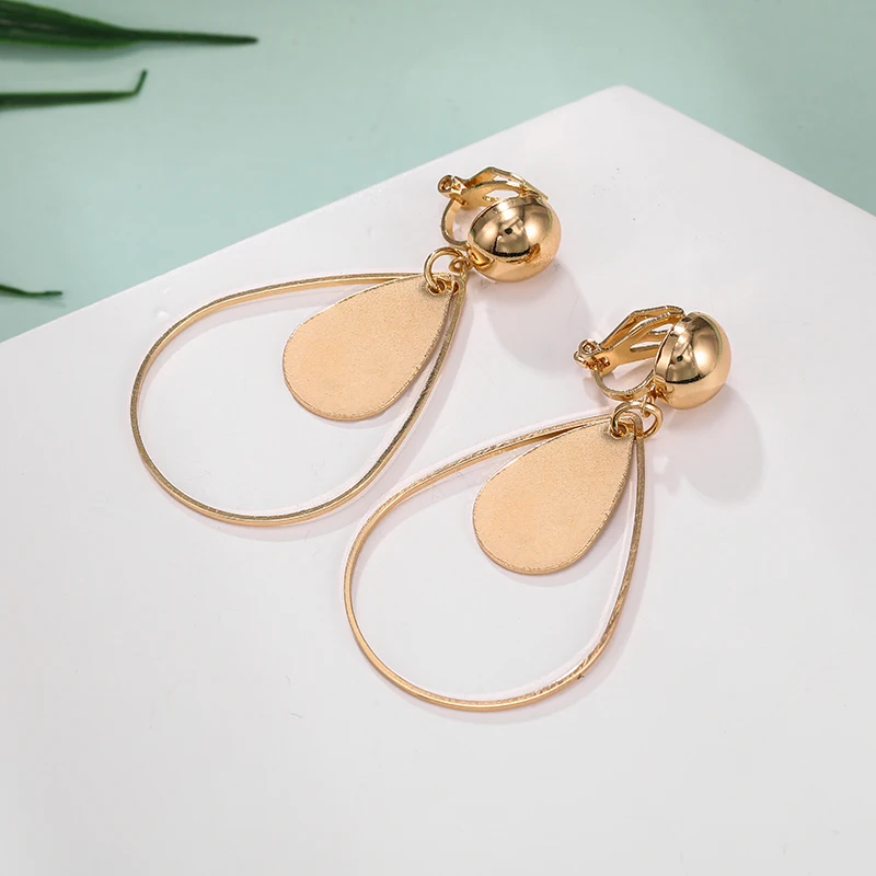Silver Gold Black Teardrop Clip Earrings for Women Vintage Geometric Ear Clips Without Piercing Ears Brinco 2020 Fashion Jewelry