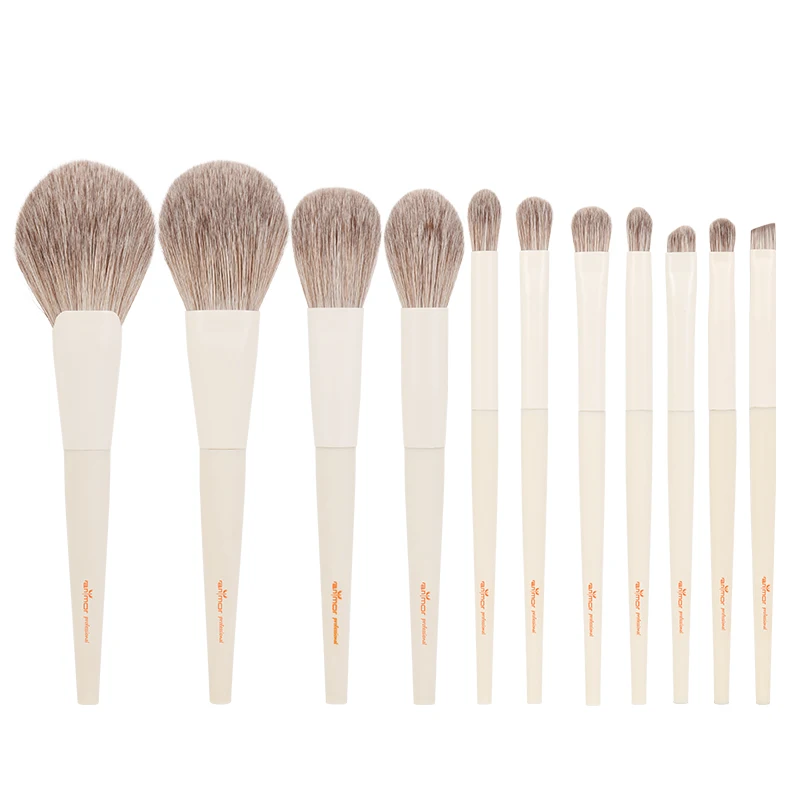 Anmor Professional Makeup Brush Set Beige Color 11 Pcs Make Up Brushes Micro Crystraline Fiber Powder Eyeshadow Cosmetics Tool