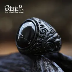 BEIER Vintage Antique Natural Zircon Stone Ring Blue Turquoises Tiger Eye Finger Ring For Men Viking Norse Mythology Jewelry