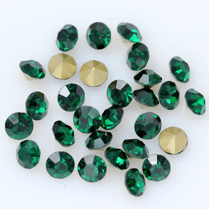 ss2-ss45 Emerald Green Cz Crystal Nail Art Rhinestone Transparent Round Pointed Foiled Back Glass Strass jewelry making bead