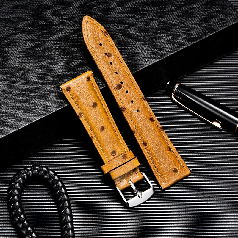 Retro Ostrich Pattern Watchbands Genuine Leather Strap 18mm 20mm 22mm Replace Quick Release Watch Straps Watch Accessories