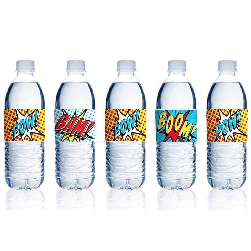 15pcs hero Bottle Wraps BOOM POW Water Bottle Labels