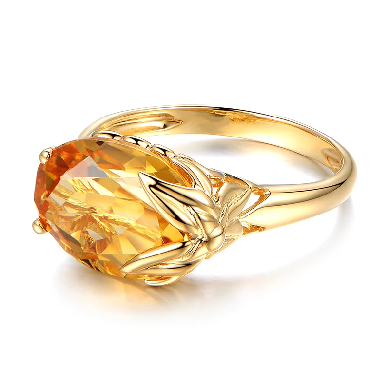 Kinel Fashion Gold Bridal Wedding Ring Simple Leaf Yellow Big Zircon Engagement Rings For Women Vintage Jewelry Drop Shipping