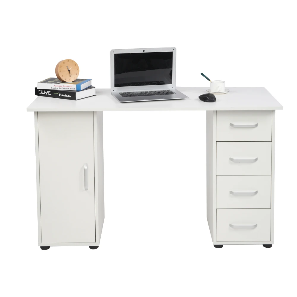 

Computer Desk PC Laptop Study Table Workstation for Home&Office with 1 Door 4 Drawers 120x54x74CM White[US-Stock]