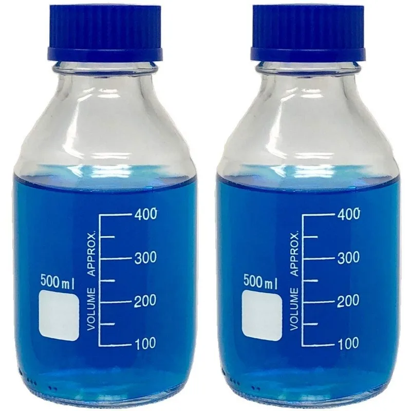 50ml/100ml/250ml /500ml Glass Round Media Storage Bottles with GL45 Screw Cap, Borosilicate Glass, (Pack of 2)