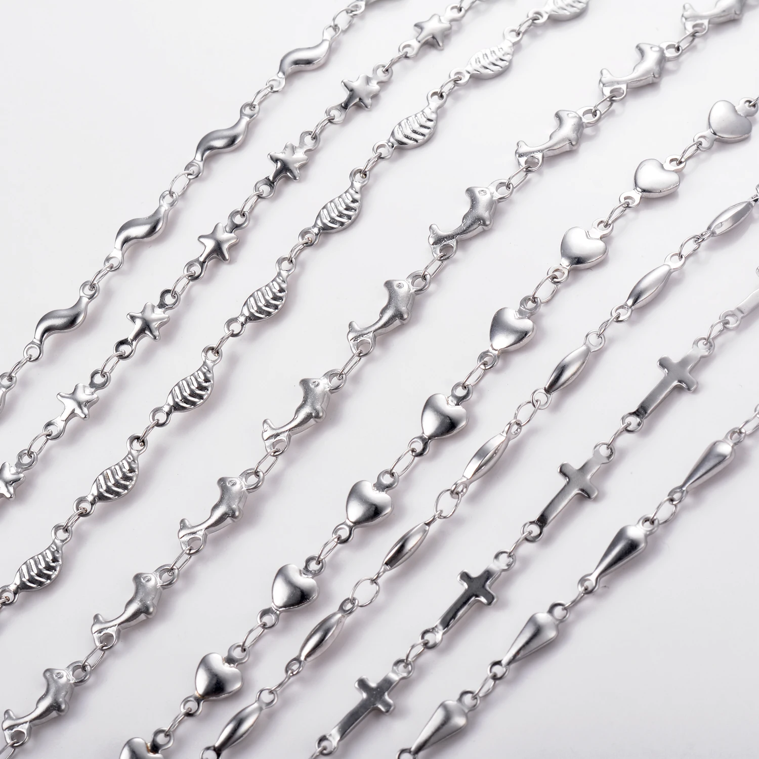 1 Stück Länge 18cm-100cm Edelstahl Lange Handgefertigte Kettenhalsketten für Frauen Silberfarbene Herz-Halskette Damenschmuck – Detail 4